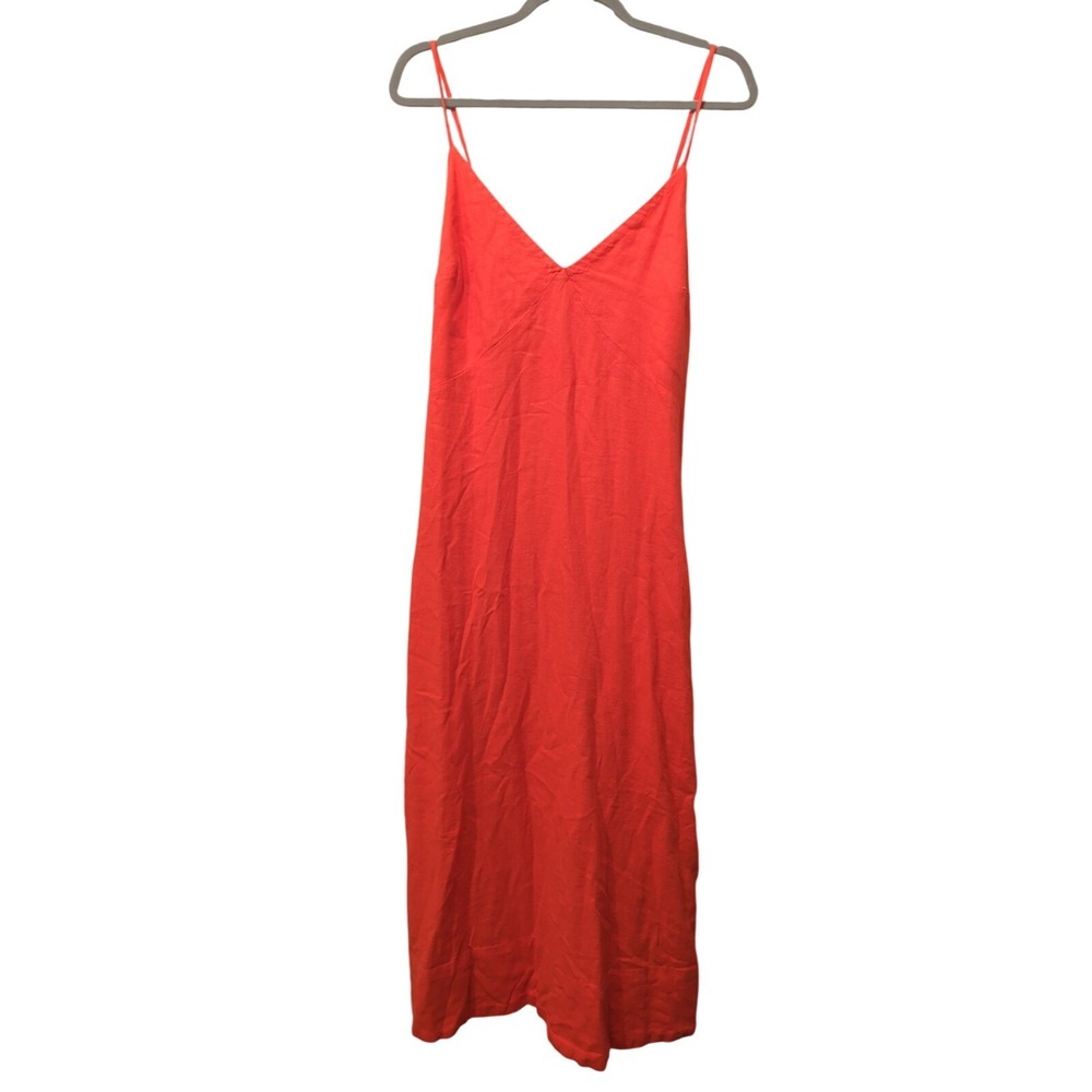 Free People Maxi Dress M Mandarin Red V-Neck Side Button Detail Cam Maxii NWT